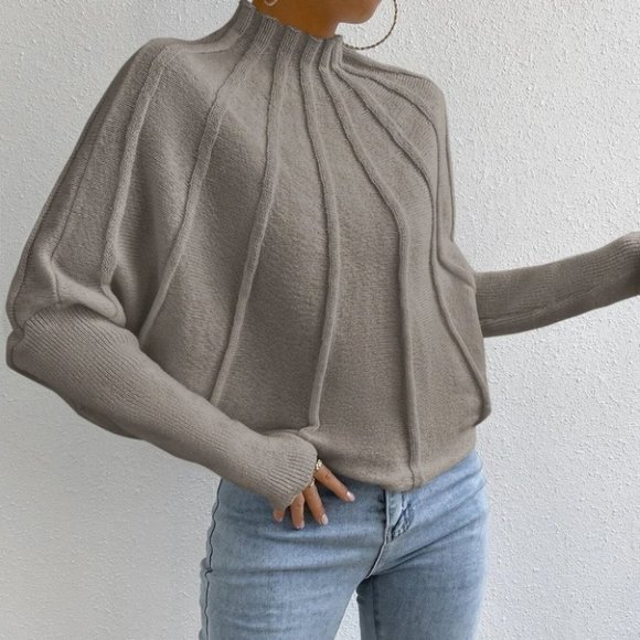 Grey Womens Batwing Sleeve Sweater - Picture 3 of 4
